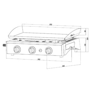 Callow Gas BBQ 3 Burner Plancha in Stainless Steel with Stand and Side Tables