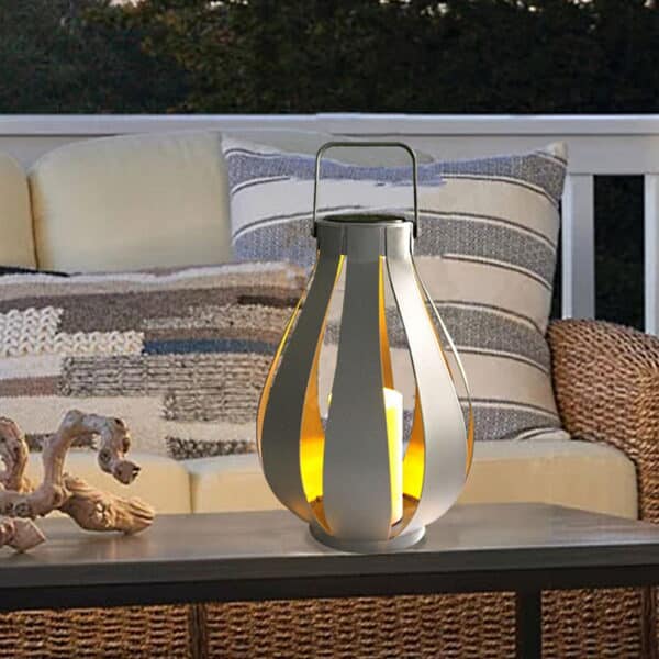 Callow Silver Solar Pear Shaped Lantern with LED Candle