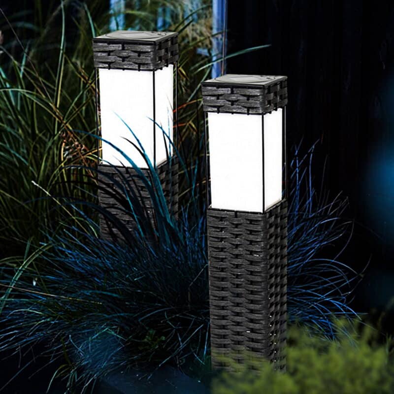 Callow Rattan Effect Square Garden Solar LED Bollard Light