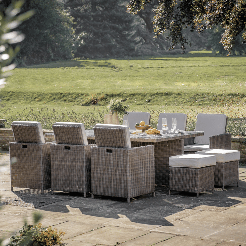 GLS Rasalas 10 Seater Cube Rattan Dining Set in Natural