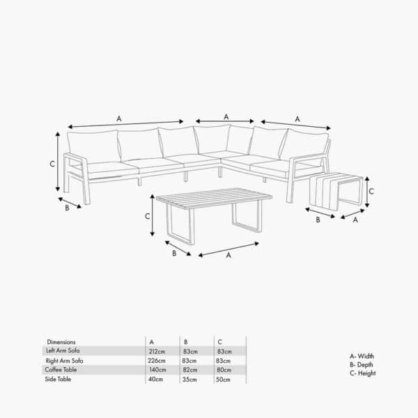 Pacific Lifestyle Stockholm Anthracite Outdoor Corner Seating Set including Fire Pit Table