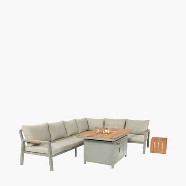 Pacific Lifestyle Stockholm Limestone Outdoor Corner Seating Set including Fire Pit Table