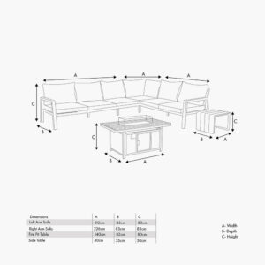 Pacific Lifestyle Stockholm Limestone Outdoor Corner Seating Set including Fire Pit Table