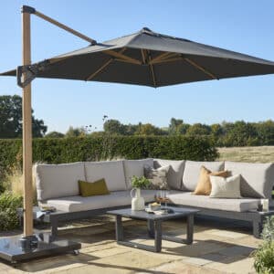 Norfolk Leisure 3m Square Royce Ambassador NO LED - Wood Look Frame Cantilever Parasol & Cover - Smoke Grey