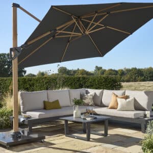 Norfolk Leisure 3m Square Royce Ambassador NO LED - Wood Look Frame Cantilever Parasol & Cover - Smoke Grey