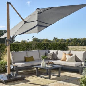 Norfolk Leisure 3m Square Royce Ambassador NO LED - Wood Look Frame Cantilever Parasol & Cover - Smoke Grey