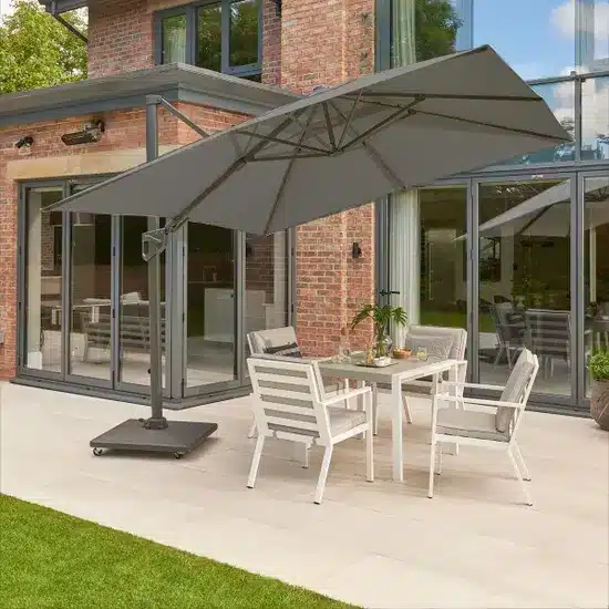 Norfolk Leisure 3m Square Royce Ambassador LED Cantilever Parasol & Cover - Smoke Grey