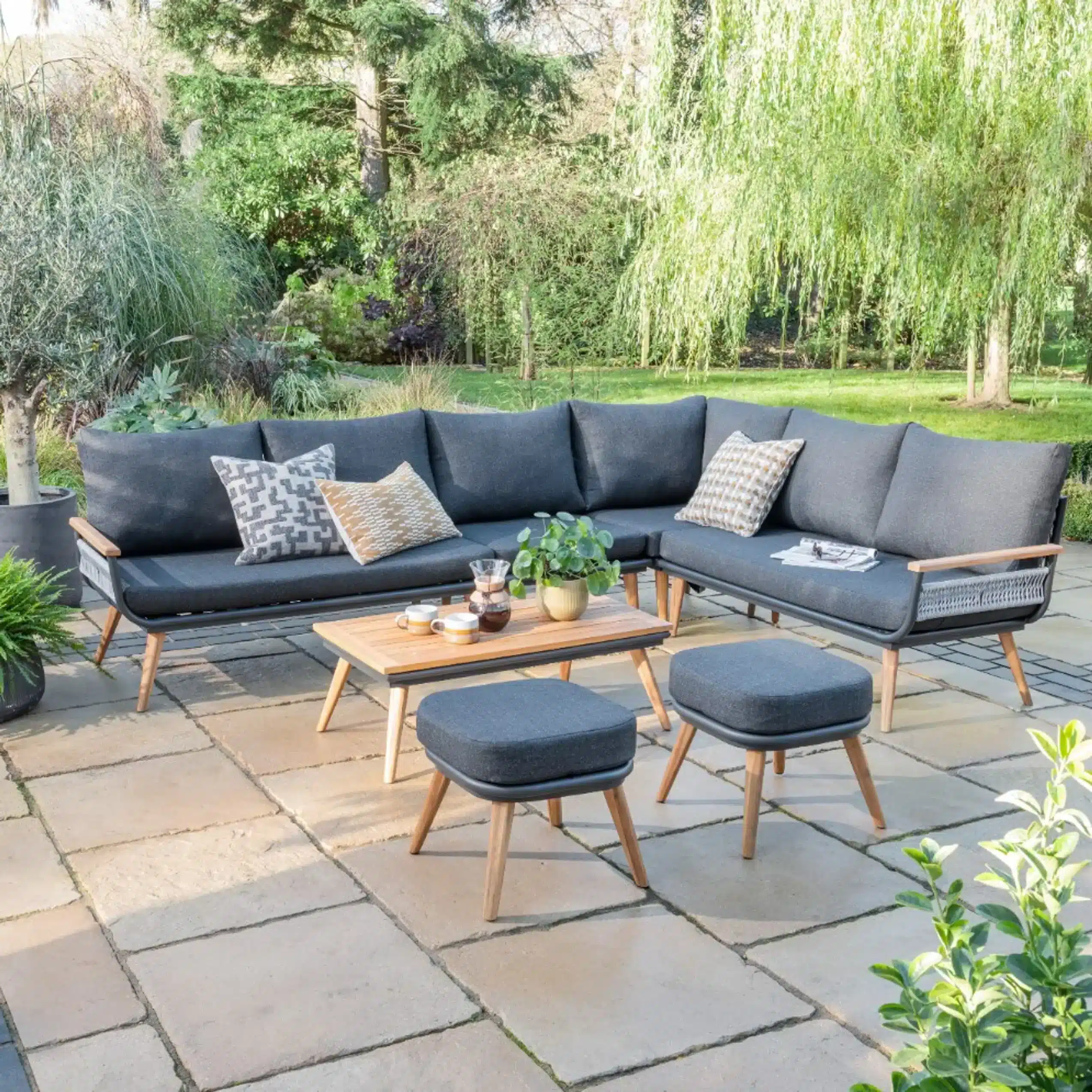 Kimora Corner Garden Set with Grey Fabric Cushion - Garden Leisure Shop. UKs leading garden leisure furniture specialist. Kimora Corner Garden Set with Grey Fabric Cushion