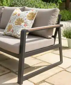 Hemsby Mini Corner Outdoor Lounge Set with Height Adjustable Table - Black Aluminium Frame & Light Taupe Cushions
